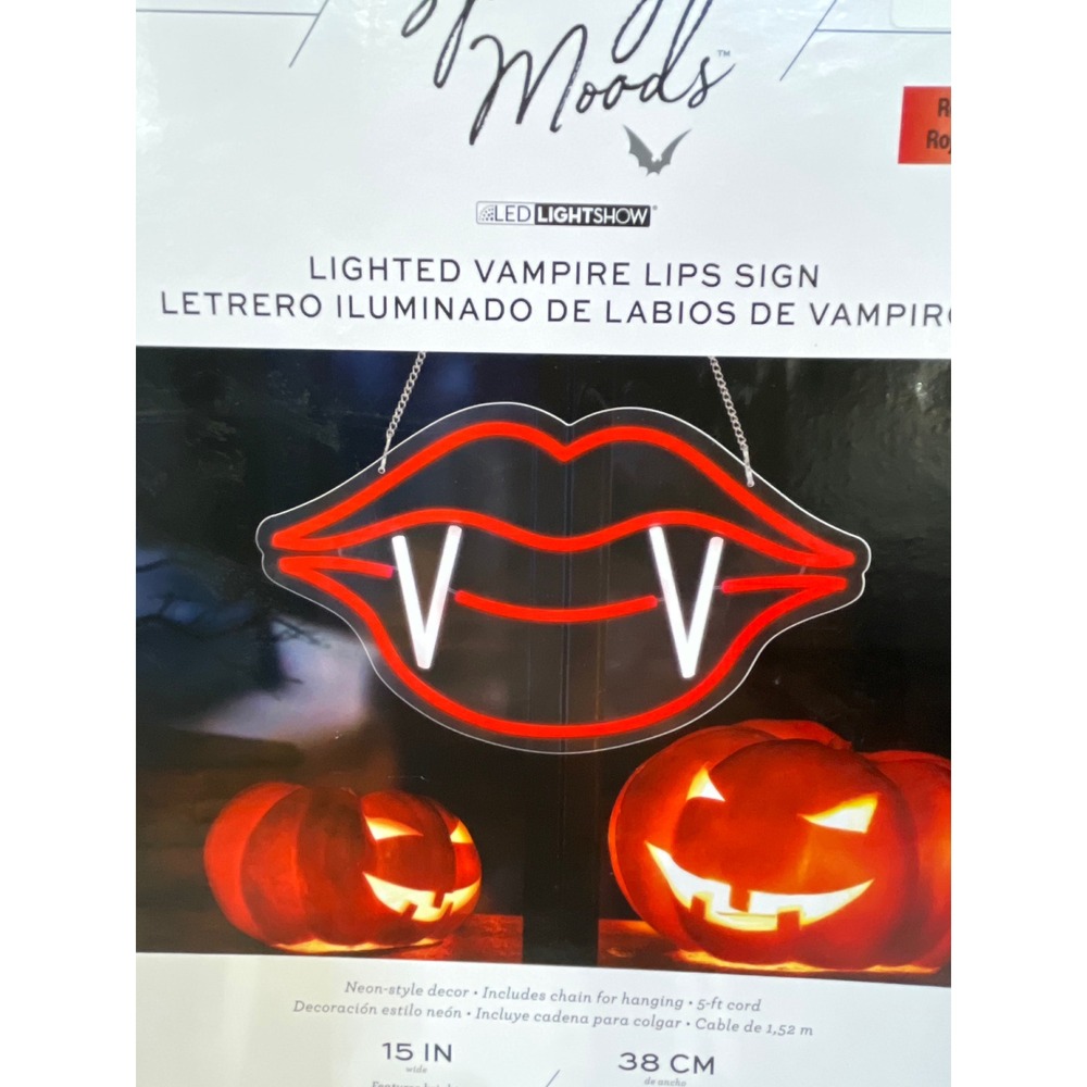 Spooky Moods LED Lightshow Lighted Vampire Lips Sign Neon Style Halloween Decor